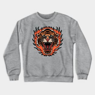 burning tiger tattoo oldschool Crewneck Sweatshirt